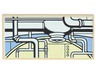 Tile 2 x 4 with Pipes and Fittings, Medium Blue and Bright Light Yellow Round Hatch Pattern