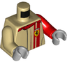 Torso Speed Champions with Ferrari Logo on Front and Back Pattern / Red Arm Left  / Tan Arm Right / Light Bluish Gray Hands