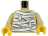 Torso White and Dark Bluish Gray Mummy Wrappings Pattern (BAM) / Tan Arms / Yellow Hands
