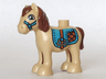 Duplo Horse Baby Foal Pony with Reddish Brown Mane and Tail, Medium Azure Saddle with Stirrups, Medium Azure Bridle Pattern