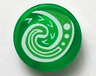 Tile, Round 1 x 1 with Bright Green and White Koru Spiral Symbol Pattern (Moana Heart of Te Fiti)