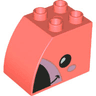 Duplo, Brick 2 x 3 x 2 Slope Curved with Lavender Cheek and Black Eye, Beak, and Smile, Flamingo Head Pattern on Both Sides