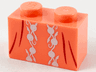 Brick 1 x 2 with Silver Flower Filigree and Dark Brown Dress Gather Lines Pattern
