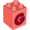 Duplo, Brick 2 x 2 x 2 with Red Capital Letter G with Medium Lavender Outline Pattern