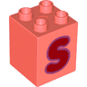 Duplo, Brick 2 x 2 x 2 with Red Capital Letter S with Medium Lavender Outline Pattern