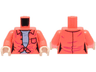 Torso Female Open Shirt Tied with Buttons and Pocket over Bright Light Blue Shirt Pattern / Coral Arms / Light Nougat Hands