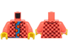 Torso Plaid Shirt Open with Collar, Buttons and Dark Red Squares over Dark Azure Shirt with Orange Flowers Pattern (BAM) / Coral Arms / Yellow Hands