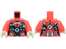 Torso Female Dress with Black '10', White Trim, Dark Turquoise and Metallic Light Blue Squares, Power Button Logo Pattern / Coral Arms / White Hands