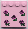 Tile, Modified 4 x 4 with Studs on Edge with Dark Pink Flowers Pattern
