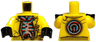 Torso Vest with Black Trim, Gold Buckle and Buttons over Dark Turquoise, Red and Silver Muscle Pattern / Neon Yellow Arms / Black Hands
