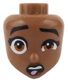 Mini Doll, Head Friends with Black Thick Eyebrows Raised, Eyelashes, Dark Orange Eyes, Reddish Brown Lips, Disgusted Open Mouth with Top Teeth and Bright Pink Tongue Sticking Out Pattern
