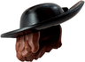 Minifigure, Hair Combo, Hair with Hat, Short Wavy Hair with Molded Black Wide Brim with Hole for Pin Pattern