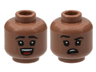 Minifigure, Head Dual Sided Child Black Eyebrows, Open Mouth Smile with Top Teeth and Red Tongue / Right Eyebrow Raised, Confused Pattern