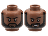 Minifigure, Head Dual Sided Black Eyebrows and Beard, Neutral / Grin with Raised Left Eyebrow Pattern