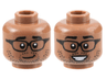 Minifigure, Head Dual Sided Black Eyebrows, Glasses, Stubble, Lopsided Grin / Smile with Teeth Pattern