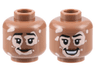 Minifigure, Head Dual Sided Female Black Eyebrows, Light Nougat Vitiligo, Reddish Brown Lips, Grin / Open Mouth Smile Pattern