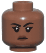 Minifigure, Head Female Black Eyebrows and Eyelashes, Reddish Brown Lips, Stern Pattern