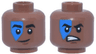 Minifigure, Head Dual Sided Thick Black Eyebrows, Blue Face Paint, Reddish Brown Chin Dimple, Lopsided Grin / Open Mouth Scowl with Teeth Pattern