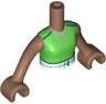 Torso Mini Doll Girl Green Sleeveless Top, Silver Necklace, and Light Aqua Belt Pattern, Medium Brown Arms with Hands