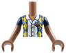 Torso Mini Doll Girl Dark Blue Vest with Yellow and White Diamonds over Blouse Pattern, Medium Brown Arms with Hands with Dark Blue Short Sleeves