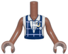 Torso Mini Doll Girl Dark Blue Gym Slip Top, Bright Pink Plaid with Gold Horseshoe over White Blouse Pattern, Medium Brown Arms with Hands