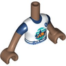 Torso Mini Doll Girl White T-Shirt with Orange Tent, Dark Blue Trees, Dark Turquoise Sky and Ground, Light Aqua Belt Pattern, Medium Brown Arms with Hands with Dark Blue Short Sleeves