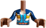 Torso Mini Doll Girl Dark Blue, White and Yellow Jacket Open with Pockets over Medium Azure Jumpsuit with Zipper and Coral Belt Pattern, Medium Brown Arms with Hands with Dark Blue Long Sleeves