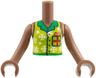 Torso Mini Doll Girl Lime Vest with Buttons, Green Collar, White Snowflakes, Dark Blue Gift, Red Bow Pattern, Medium Brown Arms with Hands