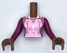 Torso Mini Doll Woman Bright Pink Dress Top with Medium Lavender Sides, Stars and Stripes, and White Necklace Pattern, Medium Brown Arms and Hands with Magenta Long Sleeves