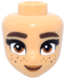 Mini Doll, Head Friends with Dark Brown Thick Eyebrows and Freckles, Dark Orange Eyes and Lips, Closed Mouth Smile Pattern