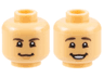 Minifigure, Head Dual Sided Dark Brown Eyebrows, Chin Dimple, Grin / Smile with Teeth Pattern