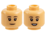 Minifigure, Head Dual Sided Female Dark Brown Eyebrows, Nougat Lips, Neutral / Open Mouth Smile with White Teeth Pattern