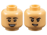 Minifigure, Head Dual Sided Male Black Eyebrows, Eyelashes, Dark Orange Chin Dimple, Open Mouth Smile with Top Teeth and Dimples / Grin and Furrowed Brow Pattern