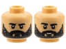 Minifigure, Head Dual Sided Black Thick Eyebrows, Full Beard, Moustache, Medium Nougat Wrinkles, Stern / Open Mouth Smile with Teeth Pattern