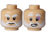 Minifigure, Head Dual Sided White Thick Eyebrows, Moustache and Beard, Dark Orange Wrinkles, Black Eyes and Mouth Closed Angry / Open Black Tooth, Medium Lavender Left Eye Contour Pattern