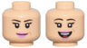 Minifigure, Head Dual Sided Female, Thin Black Eyebrows, Long Eyelashes, Dimple, Dark Pink Lips, Closed Mouth Smile / Open Mouth Smile Pattern