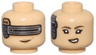 Minifigure, Head Dual Sided Female Dark Silver and Silver Mechanical Device, Nougat Lips, Visor and Grin / Dark Brown Eyebrows, Black Single Eyelashes, Lopsided Open Mouth Smile with Teeth Pattern