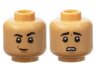 Minifigure, Head Dual Sided Black Eyebrows, Eyelids, Dark Orange Chin Dimple, Smirk / Scared Open Mouth with Teeth Pattern