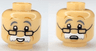 Minifigure, Head Dual Sided Dark Bluish Gray Eyebrows, Black Glasses, White Moustache, Medium Nougat Wrinkles, Open Mouth Smile / Scared Pattern
