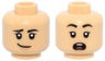 Minifigure, Head Dual Sided Female Black Eyebrows, Eyelashes, Nougat Lips, Lopsided Grin / Surprised Open Mouth with Top Teeth and Tongue Pattern