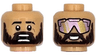 Minifigure, Head Dual Sided Black Eyebrows, Scar, Dark Brown Moustache, Full Beard, Scared Open Mouth with Teeth Parted / Open Mouth Smile, Metallic Pink and Gold Sunglasses Pattern