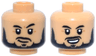 Minifigure, Head Dual Sided Black Eyebrows, Moustache, Beard and Soul Patch, Medium Nougat Dimples, Smirk / Lopsided Open Mouth Smile with Top Teeth Pattern