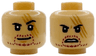 Minifigure, Head Dual Sided Black Eyebrows, 3 Medium Nougat Diagonal Scars, Reddish Brown Beard Stubble, White Glints, Closed Mouth Neutral / Silver Glints, Open Mouth Angry Pattern