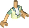 Torso Mini Doll Boy Yellowish Green Shirt with Sand Green Collar over White Undershirt Pattern, Medium Tan Arms with Hands with Sand Green Short Sleeves