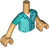 Torso Mini Doll Boy Dark Turquoise Shirt with White Stripes Pattern, Medium Tan Arms with Hands with Dark Turquoise Short Sleeves