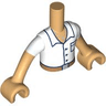 Torso Mini Doll Boy White Shirt, Medium Nougat Belt and Silver Necklace Pattern, Medium Tan Arms with Hands with White Short Sleeves