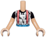 Torso Mini Doll Boy White Shirt with Black Stripes, Coral Suspenders and Dark Azure Belt Pattern, Medium Tan Arms with Hands with Black Short Sleeves