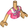 Torso Mini Doll Girl Coral Shirt with Pocket and Stars Pattern, Medium Tan Arms with Hands with Coral Short Sleeves