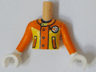 Torso Mini Doll Girl Yellow and Orange Ski Suit Jacket with Black Outlined Pockets, Buttons and Collar with White Snowman Face Pattern, Orange Arms / Sleeves with White Hands / Gloves