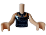 Torso Mini Doll Girl Black Halter Top with Silver Belt and Ruffles over Medium Nougat Shirt with Collar and Buttons Pattern, Medium Tan Arms with Hands